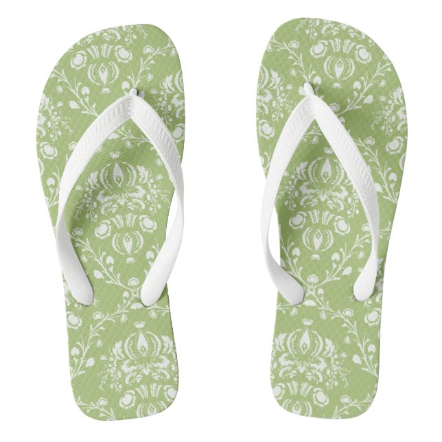 Moss Green Damask Jandals (Footbed)