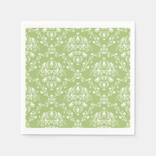 Moss Green Damask Napkin (Front)
