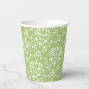Moss Green Damask Paper Cup