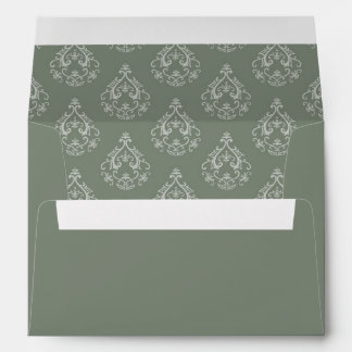 Moss Green Damask Pattern Envelope