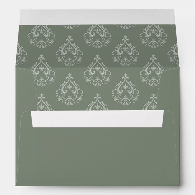 Moss Green  Damask Pattern Envelope (Back (Bottom))