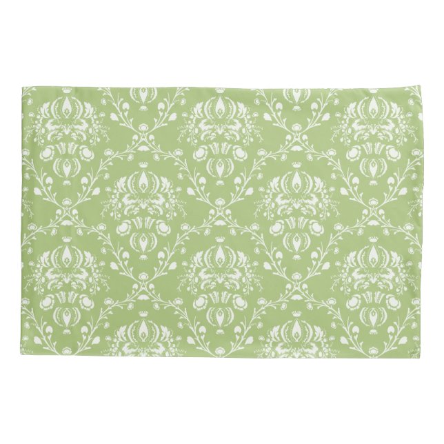Moss Green Damask  Pillowcase (Back-Left)