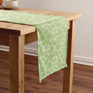 Moss Green Damask Short Table Runner
