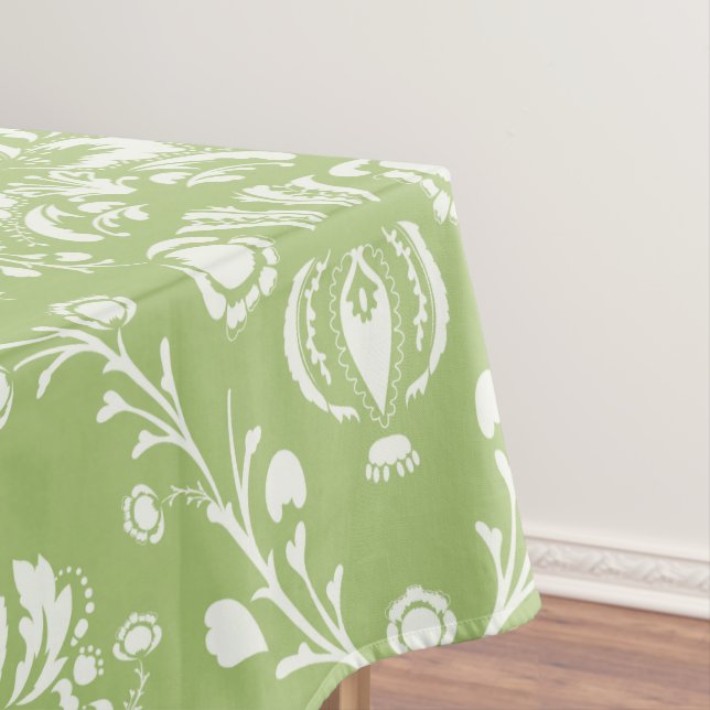 Moss Green Damask Tablecloth (In Situ)