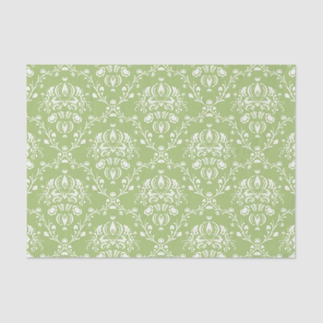 Moss Green Damask Tissue Paper (Front)