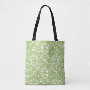 Moss Green Damask Tote Bag