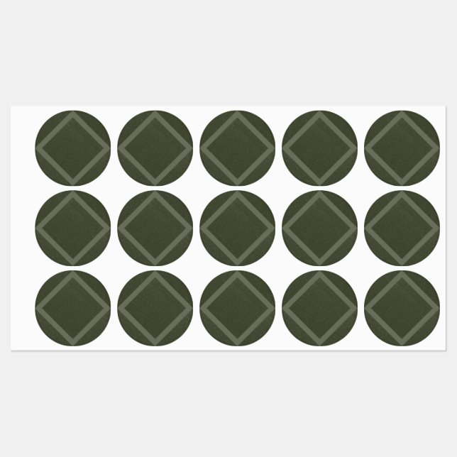 Moss Green Diamond Frame Circle Stickers Labels (Sheet)