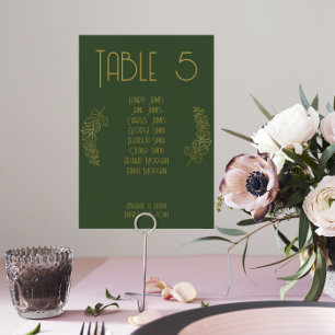 Moss Green Elegant Classic Wedding Table Number
