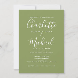 Moss Green Elegant Modern QR Code Wedding Invitation