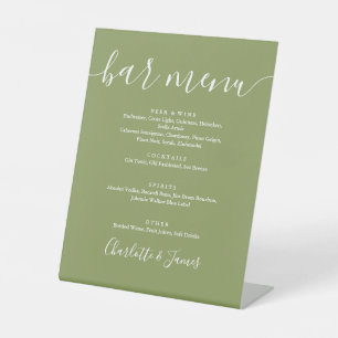 Moss Green Elegant Modern Script Wedding Bar Menu Pedestal Sign