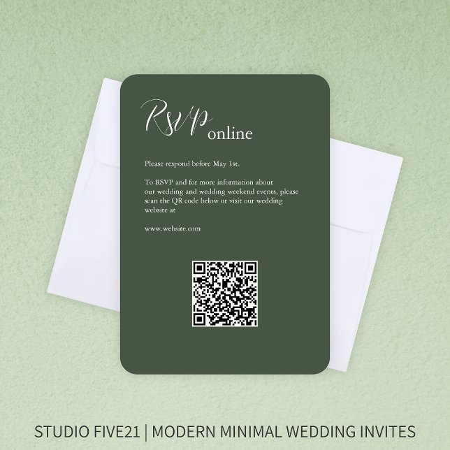 Moss Green • Elegant Modern Wedding RSVP Card (Creator Uploaded)