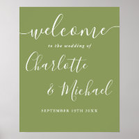 Moss Green Elegant Modern Wedding Welcome Sign