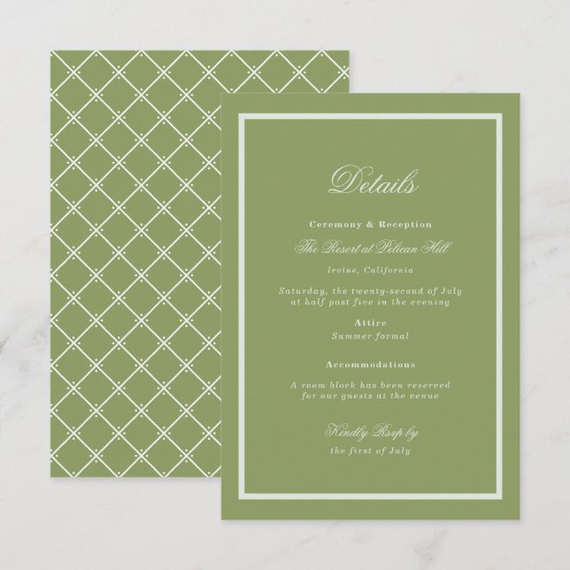 Moss Green Estate Wedding Details Card (Front/Back)