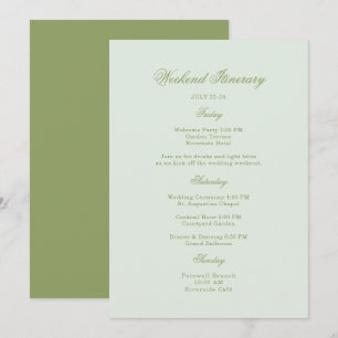 Moss Green Estate Wedding Itinerary Card