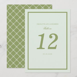 Moss Green Estate Wedding Table Number Card