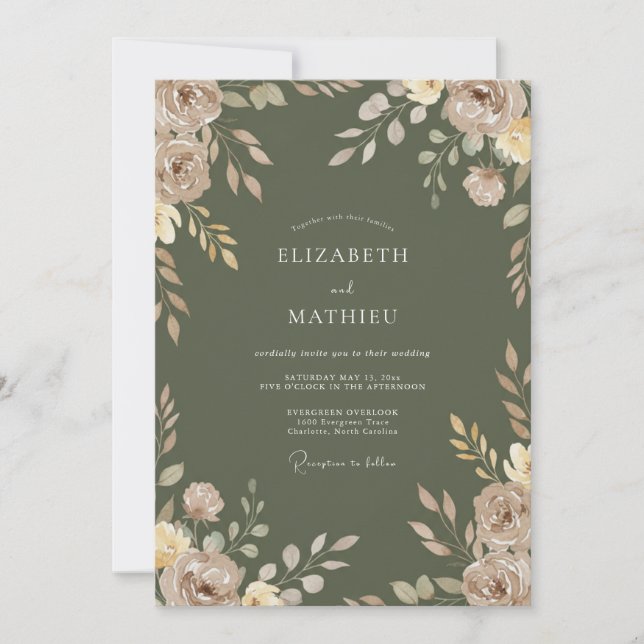 Moss Green Ethereal Autumnal Wedding Invitation (Front)