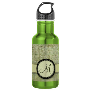 Moss Green Feather Pattern with Monogram 532 Ml Water Bottle