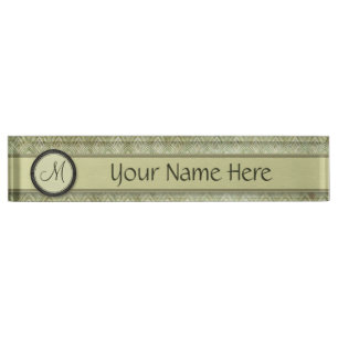 Moss Green Feather Pattern with Monogram Nameplate