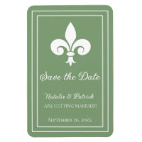 Moss Green Fleur de Lis Save the Date Magnet