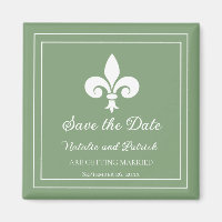 Moss Green Fleur de Lis Save the Date Magnet