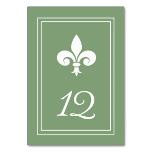 Moss Green Fleur de Lis Table Number Card