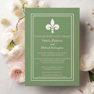 Moss Green Fleur de Lis Wedding Invitation