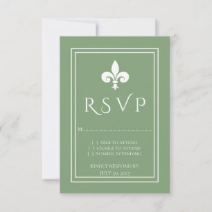 Moss Green Fleur de Lis Wedding RSVP Card
