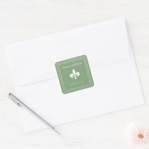 Moss Green Fleur de Lis Wedding Stickers