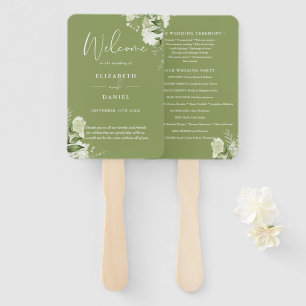 Moss Green Floral Greenery Wedding Program Hand Fan