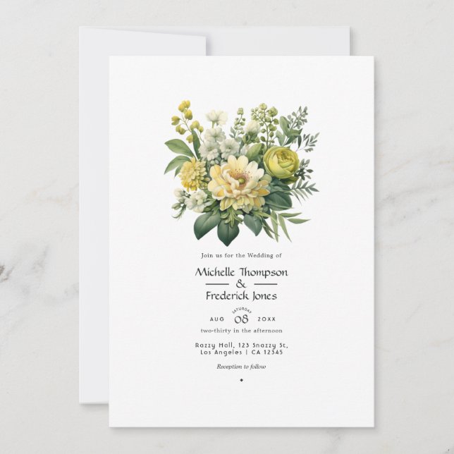 Moss Green Floral Wedding Invitation (Front)