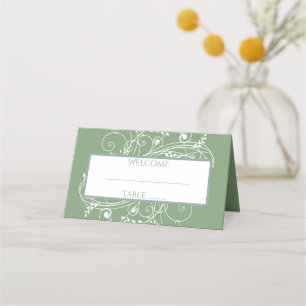 Moss Green Flourish Reception Place Card