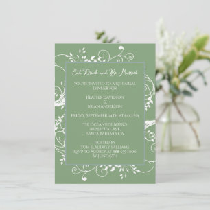 Moss Green Flourish Rehearsal Dinner Invitation