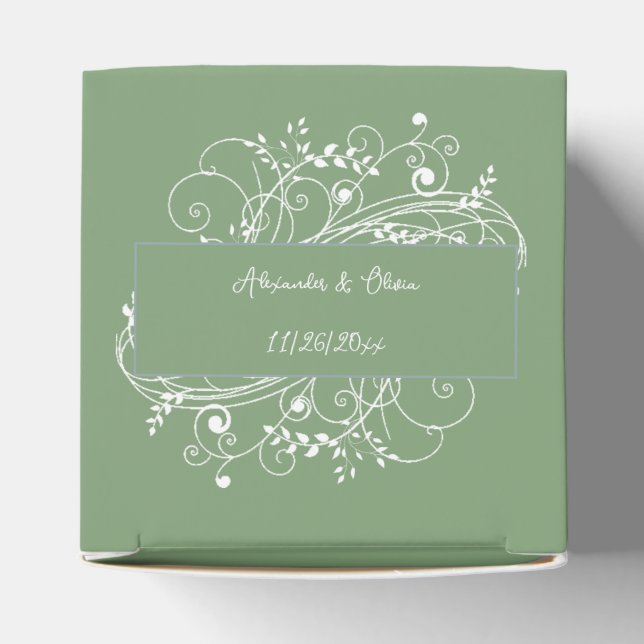 Moss Green Flourish Wedding Favour Box (Top)