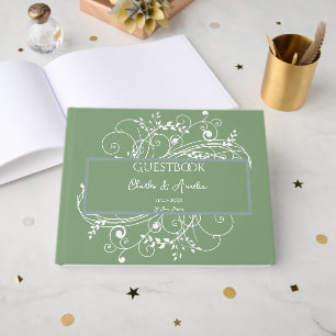 Moss Green Flourish Wedding Guest Book