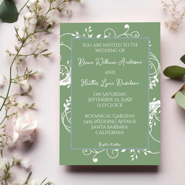 Moss Green Flourish Wedding Invitation (Moss Green Flourish Wedding Invitation)