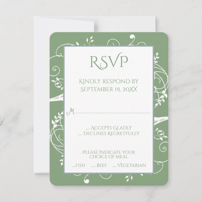 Moss Green Flourish Wedding RSVP Card (Front)