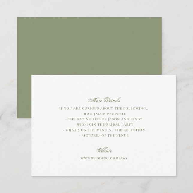 Moss Green Formal Classic Elegant Wedding Enclosure Card (Front/Back)