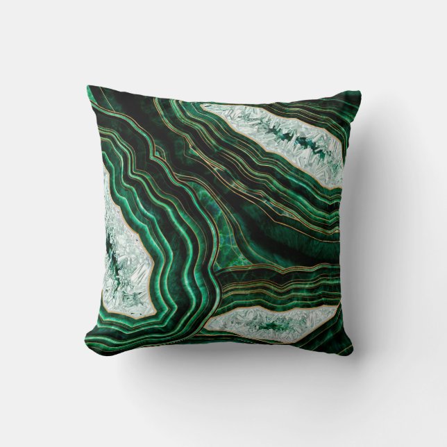 Moss Green Geode and Crystals Digital Art Cushion (Front)
