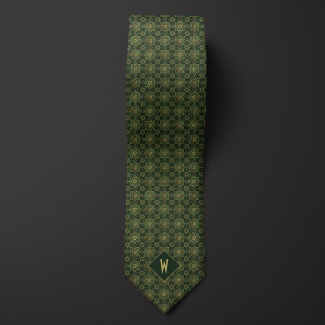 Moss Green Geometric Mandala Monogram Tie (Creator Uploaded)