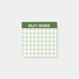 Moss Green Gingham Varsity Letters Name Post-it Notes