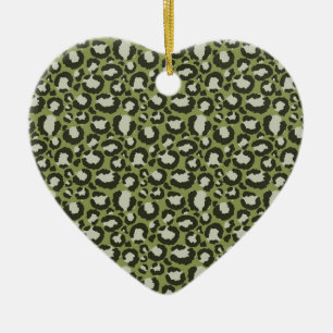 Moss Green Glamourous Leopard Spots Animal Print Ceramic Tree Decoration