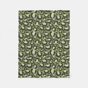 Moss Green Glamourous Leopard Spots Animal Print Fleece Blanket