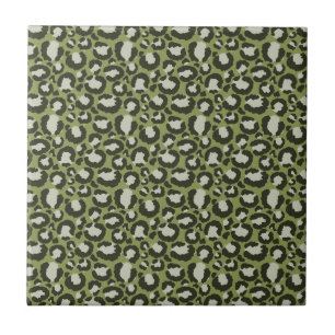 Moss Green Glamourous Leopard Spots Animal Print Tile