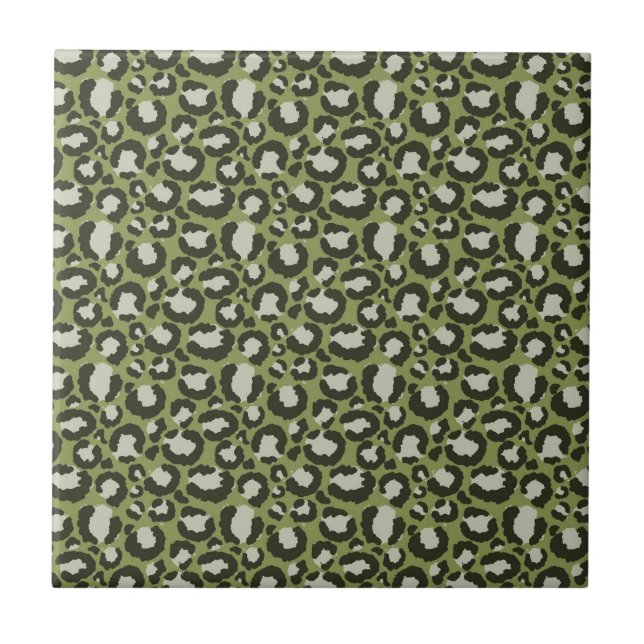 Moss Green Glamourous Leopard Spots Animal Print Tile (Front)