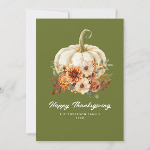 moss green happy thanksgiving floral card