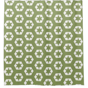 Moss green hexagon honeycomb starflake pattern shower curtain