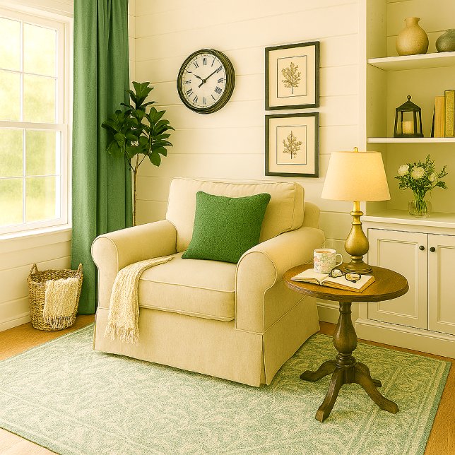 Moss Green Linen Like Throw Pillow (Add cozy ambiance to reading room with faux linen textured moss green throw pillow )