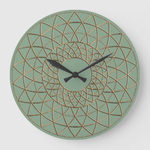 Moss Green Metallic Circle Pattern  Large Clock
