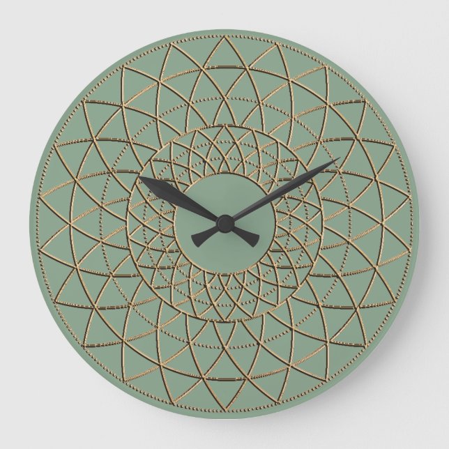 Moss Green Metallic Circle Pattern  Large Clock (Front)