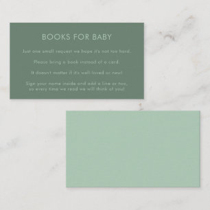 Moss Green Minimalist Earthy Books for Baby Shower Enclosure Card